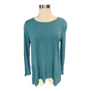 A14 CAbi 3056 Teal Long Sleeve Swing Tunic Top Heathered Rayon Relaxed Fit Sz M
